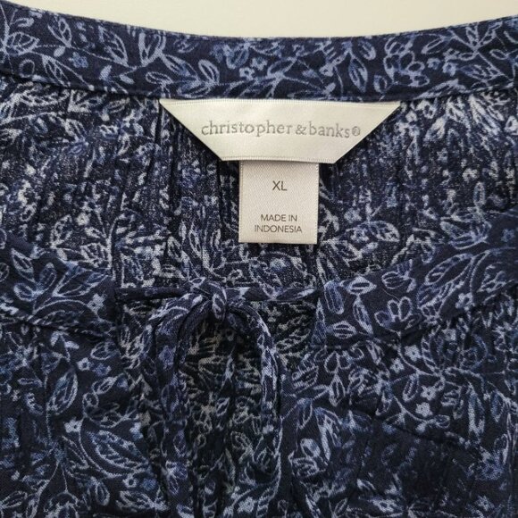 Christopher & Banks Blue Blouse‎ Womens XL Peasant Tie Lightweight Tassle - Picture 5 of 8
